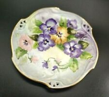 Vintage Hand Painted Plate Flowers Purple Pansies Signed M. Barber picture