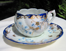 Antique Blue Gold Gilt Butterfly Porcelain Demitasse Cup Saucer picture