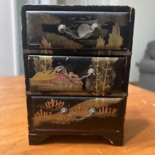 Vintage Hand Painted Lacquer Three Drawer Box Japan picture