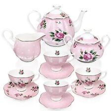 BTaT- Floral Tea Set Tea cups 8oz Tea Pot 38oz Creamer and Sugar Set Gift box... picture