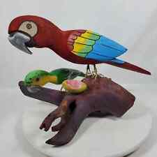 Vintage 1990 Wood Parrot Bird ART Statue Handmade Handpainted 13x20x12 Inch picture
