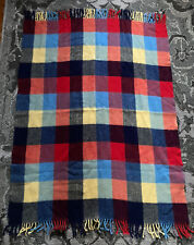 Vintage Macys Wool Plaid Blanket NY Fringe Made In England 40X54” Throw Red Navy picture