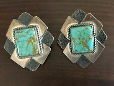 RON WESLEY Native American Taos Pueblo Turquoise Sterling Silver Earrings picture