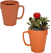 14-Ounce Flower Pot Ceramic Mug, Set of 2 (Terra Cotta Color) picture