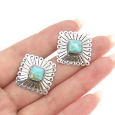 QUOC TURQUOISE Old Pawn Sterling Silver Real Turquoise Concho Tribal Earrings picture