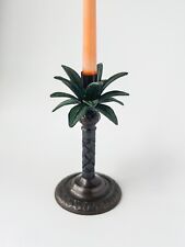 Tropical Brass Palm Tree Candlestick Candle Holder Heavy Bronze Toned 8.5” Tall picture