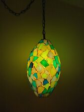 Vtg 60's MCM Chunky Lucite Green Blue Rock Candy Swag Hanging Oval Lamp Light picture