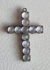 Antique Victorian Cross Pendant English Jewelry Silver Metal & Moonstone picture