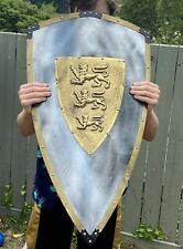 Brass Trimmed Silver Metal Shield Coat of Arms King Richard Knight Cosplay  picture