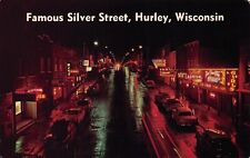 Hurley WI Wisconsin Silver Main Street Night Girls Ritz Hotel Vtg Postcard A3 picture