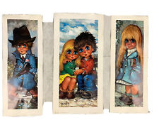 3 VINTAGE Michel Thomas Big Eyes Children set of 3 Prints. 20 long, 1969-1974 picture