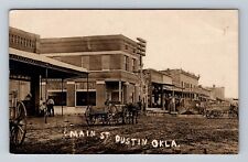 Dustin OK-Oklahoma, RPPC: Main Street, Old West, Wagons Vintage c1908 Postcard picture
