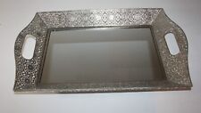 Ornate Silver Mirrored Vanity Tray Cut Out Handles 17
