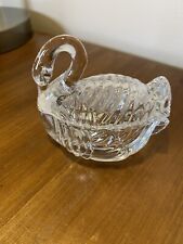 Swan on Nest Lidded 24% Lead Crystal Clear Trinket Dish 3.5T x 4L picture