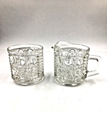 Vintage Federal Clear Glass Windsor Button and Cane Creamer & Open Sugar Bowl picture