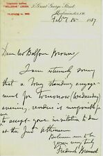 RARE “1st Baronet” Sir Frederick Joseph Bramwell Hand Written Letter Dated 1887 picture