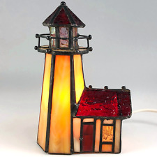 Stained Glass Lighthouse Lamp Nightlight Nautical Marine Decor Handmade Vintage picture