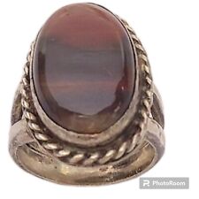 Amazing Large Old 1950s NAVAJO PETRIFIED WOOD STERLING SILVER RINGsz11 picture