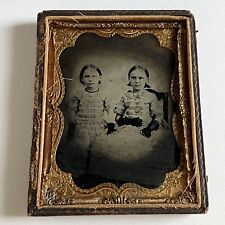 Antique Ambrotype Photograph Adorable Little Girls Sisters Spooky Distressed Odd picture