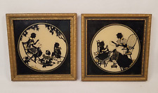 Pair of Vintage Framed Silhouette Hand Cut On Glass Gilded 1930's Reliance 6