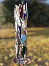 Gorgeous Unique Art Stained Glass Vase 12” Tall picture