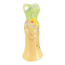Whimsical Ceramic Womans Drees Shaped Vase Vessel Green Yellow Porcelain Vase picture