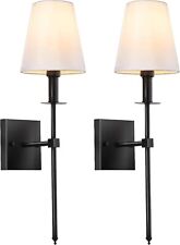 Wall Sconces Set of Two Black,2 Hardwired Wall Lights with White Fabric Shades picture