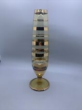 Vintage Borske Sklo Gold Banded Amber Hue Glass Mid-Century Bud Vase picture