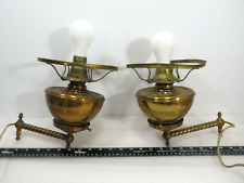 Pair Converted Brass Wall Lamps Queen Anne?  Tested Working picture