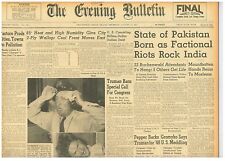 Partition State of Pakistan born Riots in India Punjab strife August 14 1947 B28 picture