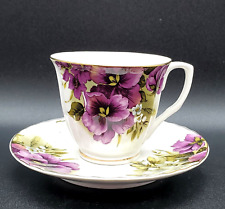 Grace's Teaware Purple Pansies Violets Cup Saucer Teacup Set Cottagecore French picture