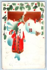 Mayville Wisconsin WI Postcard Christmas Santa Claus Holly Berries Airbrushed picture