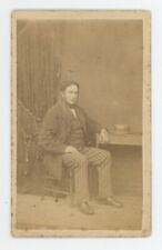 Antique CDV c1870s Large Man Sitting in Stripped Pants With Chin Beard & Hat picture
