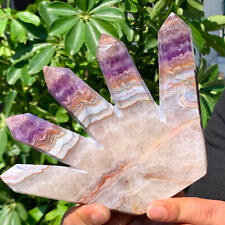 1.45LB Natural agateAmethystsymbiosis Multi pointed obelisk crystal aura healing picture