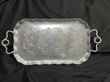 Vtg Farber and Shlevin Hand Wrought Aluminum Tray Rose/Floral Pattern W/ Handles picture