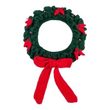 Vintage Handmade Green Crocheted Christmas Wreath Ornament Red Bows Jingle Bells picture