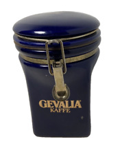Vintage Gevalia Kaffe Ceramic Coffee Canister Blue with Gold Trim  7.75 in Tall picture