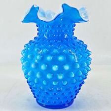 Fenton Opaque Blue Overlay Cased Glass Hobnail Vase picture