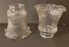 2 Vintage Ribbed Clear Glass Light Lamp Fixture Shades Gasolier 2