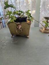 Vintage Footed Brass Planter With Lion Heads-6.5 In Ht. 6 In Width picture
