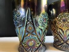 Very Rare Imperial Glass 474 Peacock Revival Carnival Glass Mug Pair picture