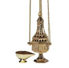 Ornate Brass Hanging French Censer With Boat For Church or Sanctuary 11 In picture