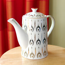 Grace's Teaware Porcelain Teapot Silver Ikat Patterned Gold Trim (8-Inches Tall) picture