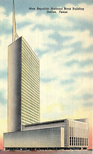 1940s DALLAS TEXAS NEW REPUBLIC NATIONAL BANK BUILDING LINEN POSTCARD P581 picture