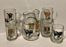 RARE Vintage Advertising LAND O LAKES Clear 5 GLASS MUGS and PITCHER Calves  picture