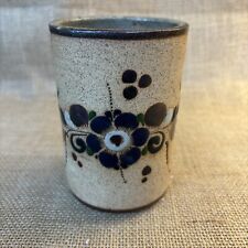 Mexican Art Pottery Vase Sandstone Cobalt Blue Flowers Ferns Netzi Mexico picture