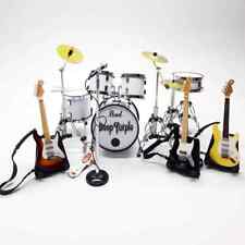 Miniature Drum Set White 3 Guitar Mic Exclusive Band Gift Display Scale 1:12 picture