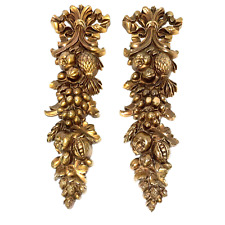 Pair Vintage Syroco Gold Hollywood Regency Fruit Wall Hangings Decor picture