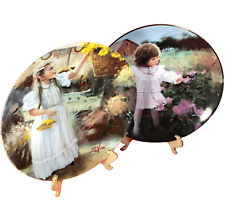 VINTAGE CHILDREN PLATES PORCELAIN DONALD ZOLAN 1980'S GIRLS AND FLOWERS LOT OF 2 picture