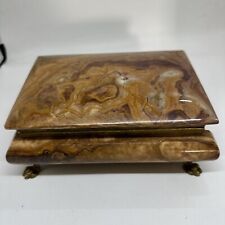 Vintage Brown Marbled Onyx Brass Hinged Trinket Box Lion Paw Feet 7